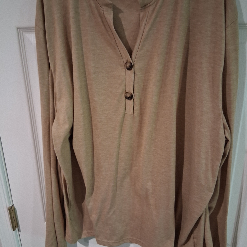 Women's Tan V-Neck Sweater With Long Sleeves Size 4XL Slightly Used